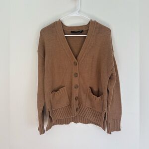 Jenni Kayne Button up Camel Cotton Cardigan Sweater V Neck w/ Pockets